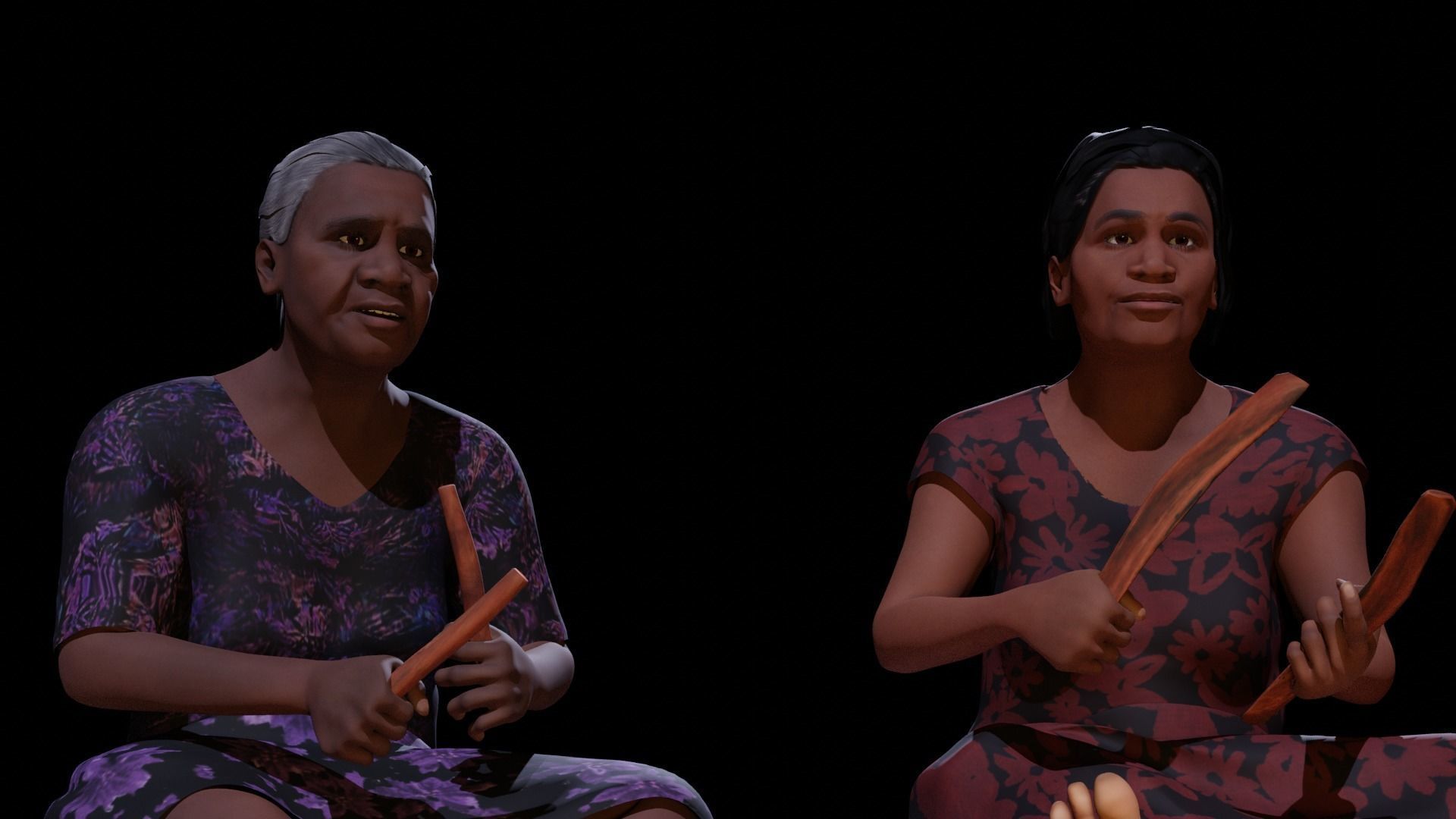Aboriginal Women Sitting On Rug 3D model_2