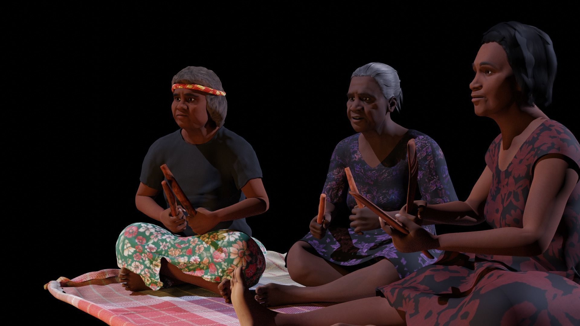 Aboriginal Women Sitting On Rug 3D model_1
