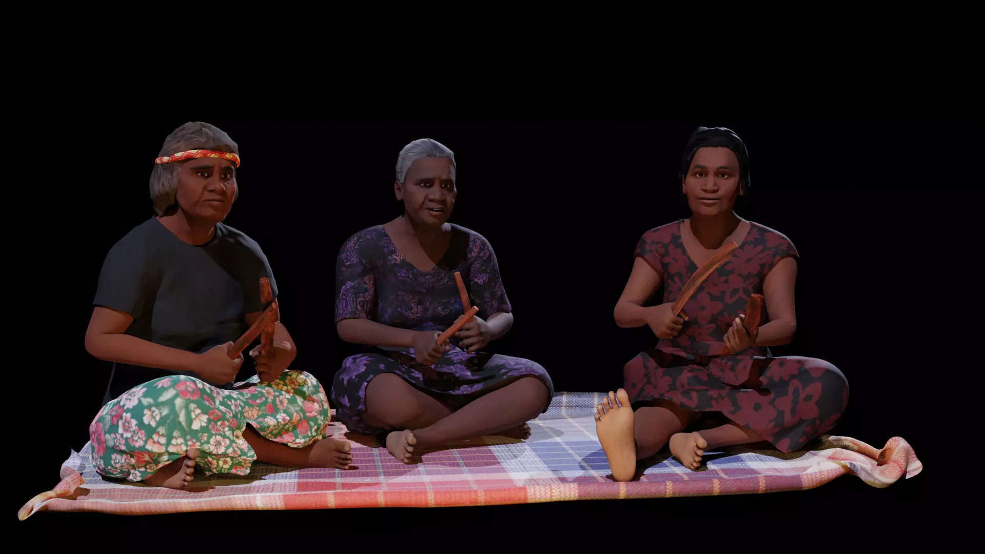 Aboriginal Women Sitting On Rug 3D model_0