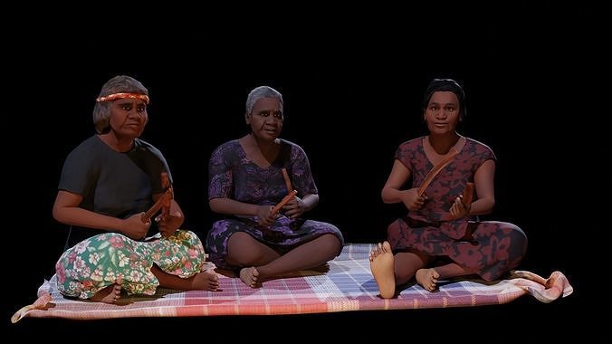Aboriginal Women Sitting On Rug 3D model