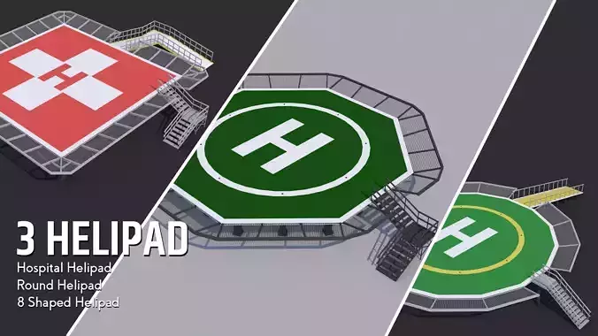 3 Helipad - Rooftop Elements Low-poly 3D model