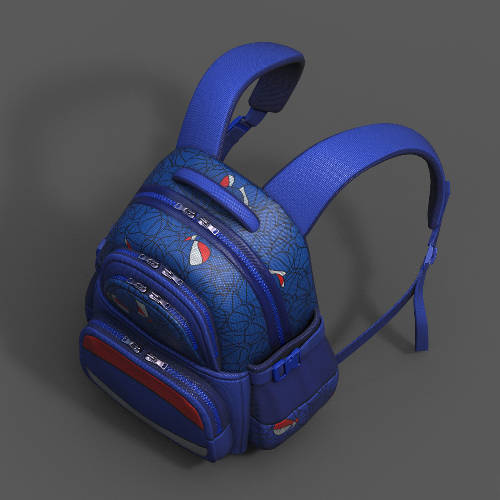 Backpack Camping color bag baggage pockets  Low-poly 3D model_5