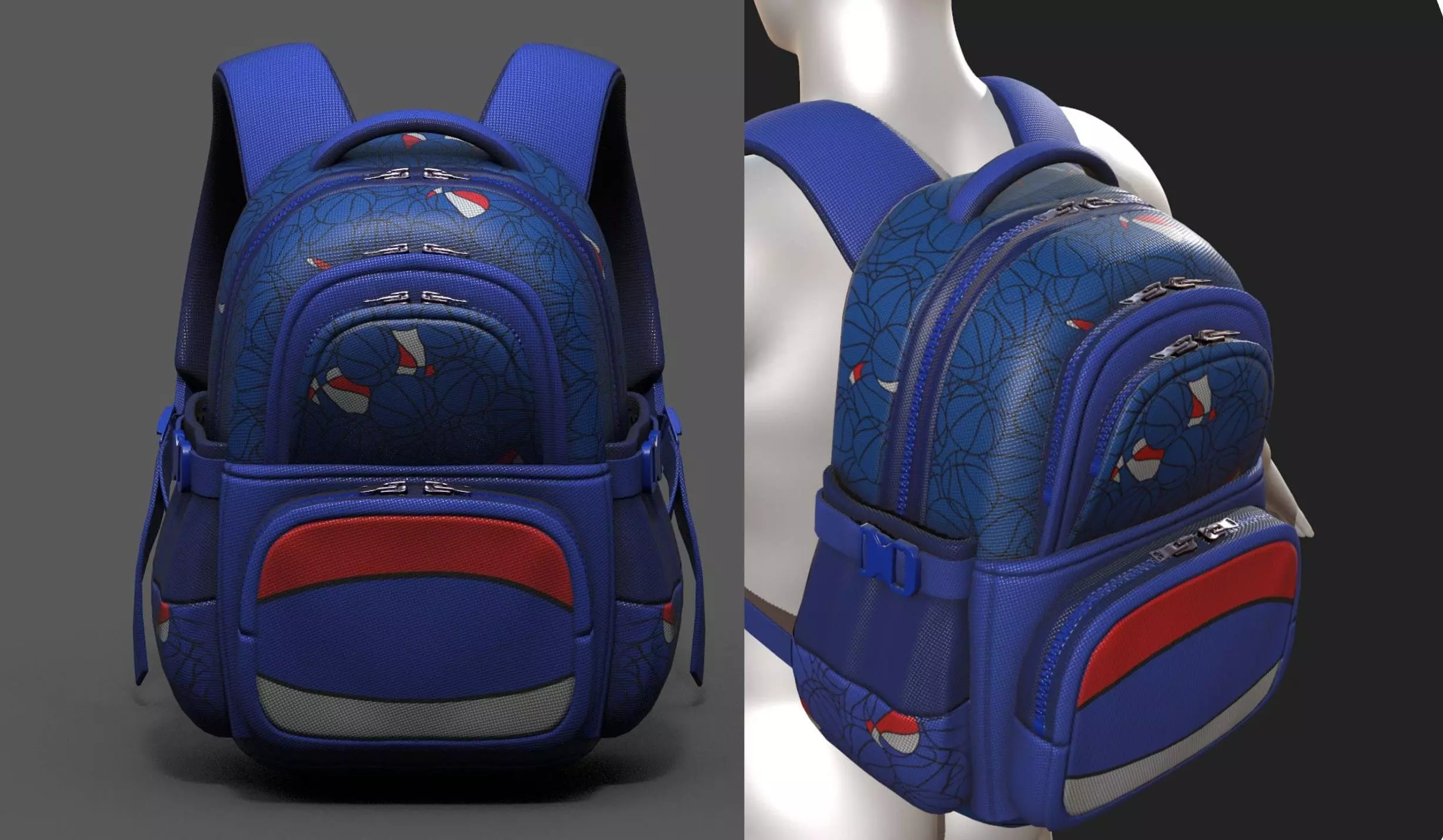 Backpack Camping color bag baggage pockets  Low-poly 3D model_0