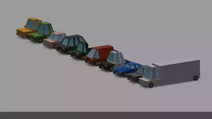 Low Poly Car Set different colored vehicles
