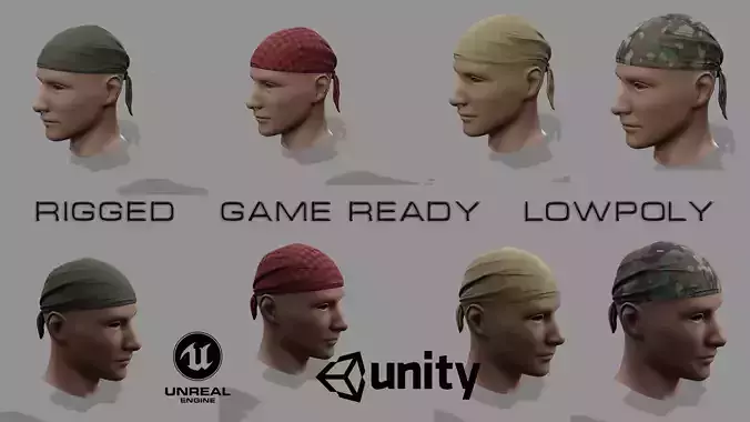 Bandana head with Low-poly 3D model