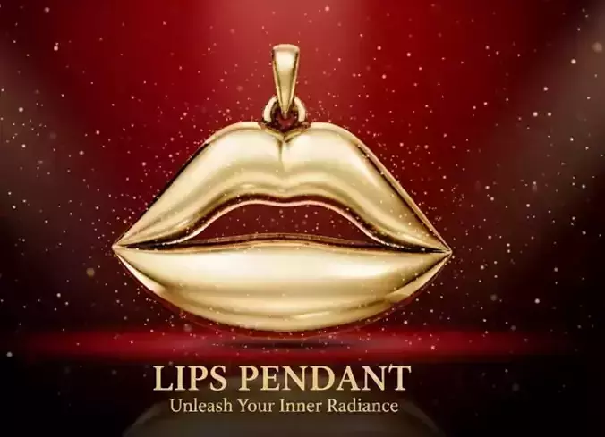 golden lips pendant jewelry 3d print model