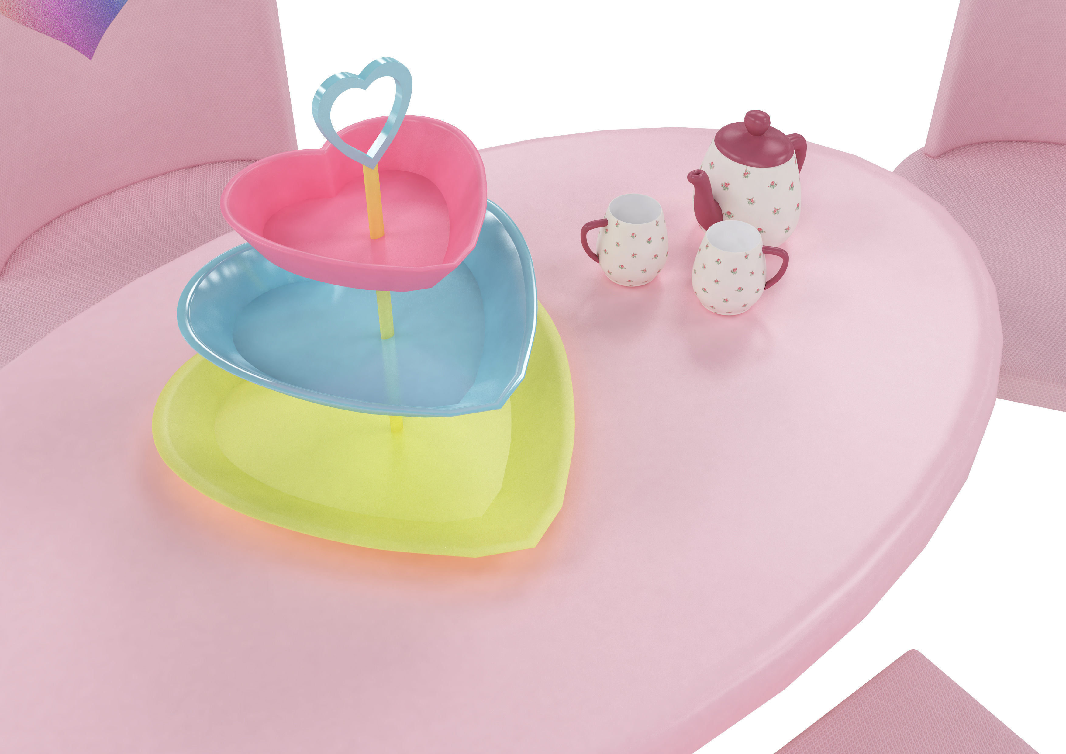 Kids Table and Chairs Set Low-poly 3D model_9