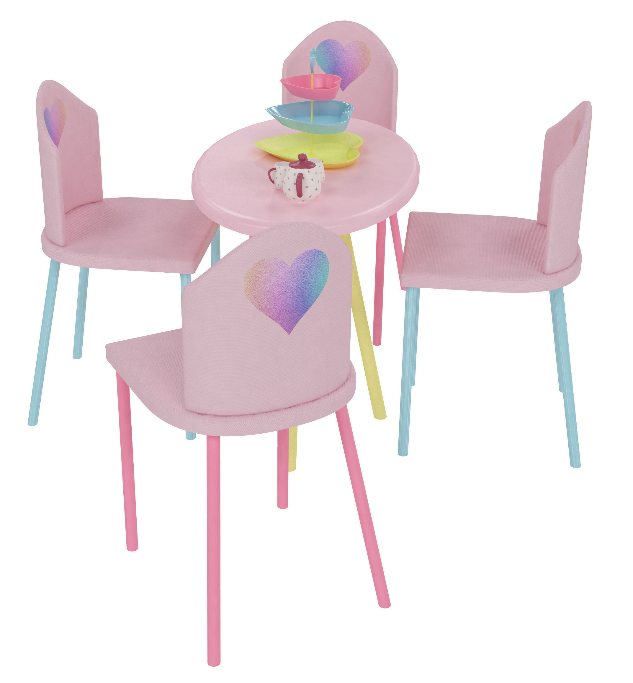Kids Table and Chairs Set Low-poly 3D model_7