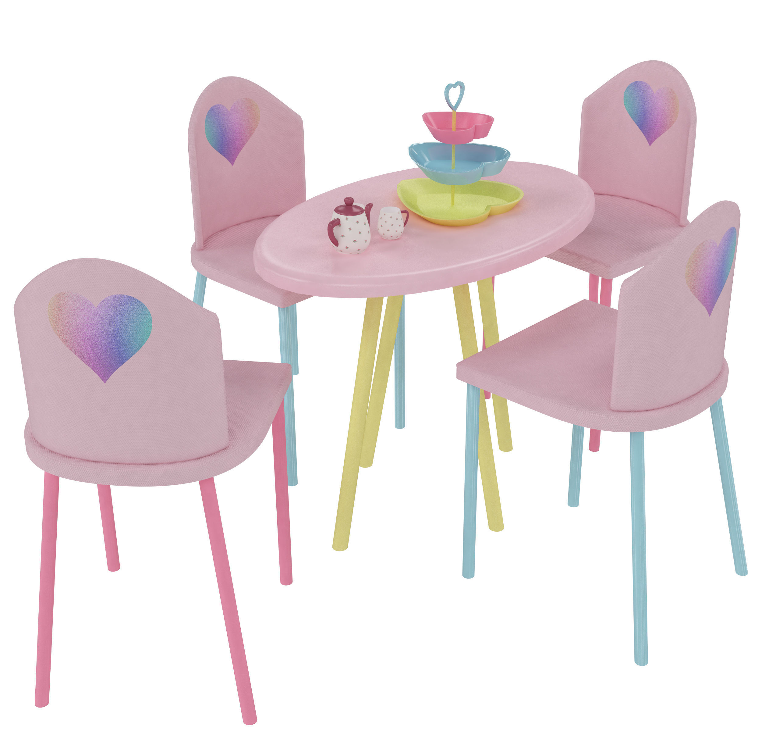 Kids Table and Chairs Set Low-poly 3D model_2