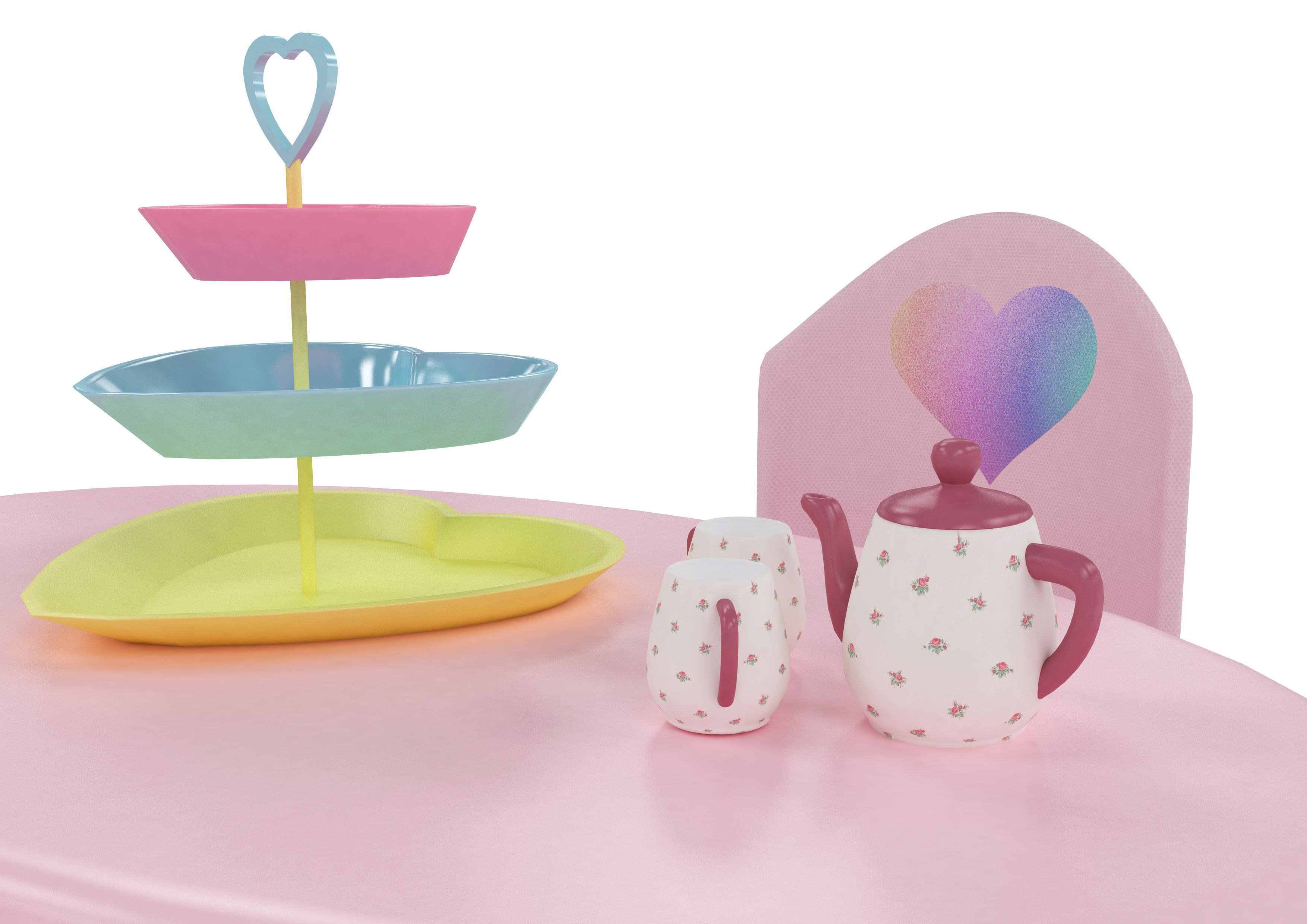 Kids Table and Chairs Set Low-poly 3D model_8