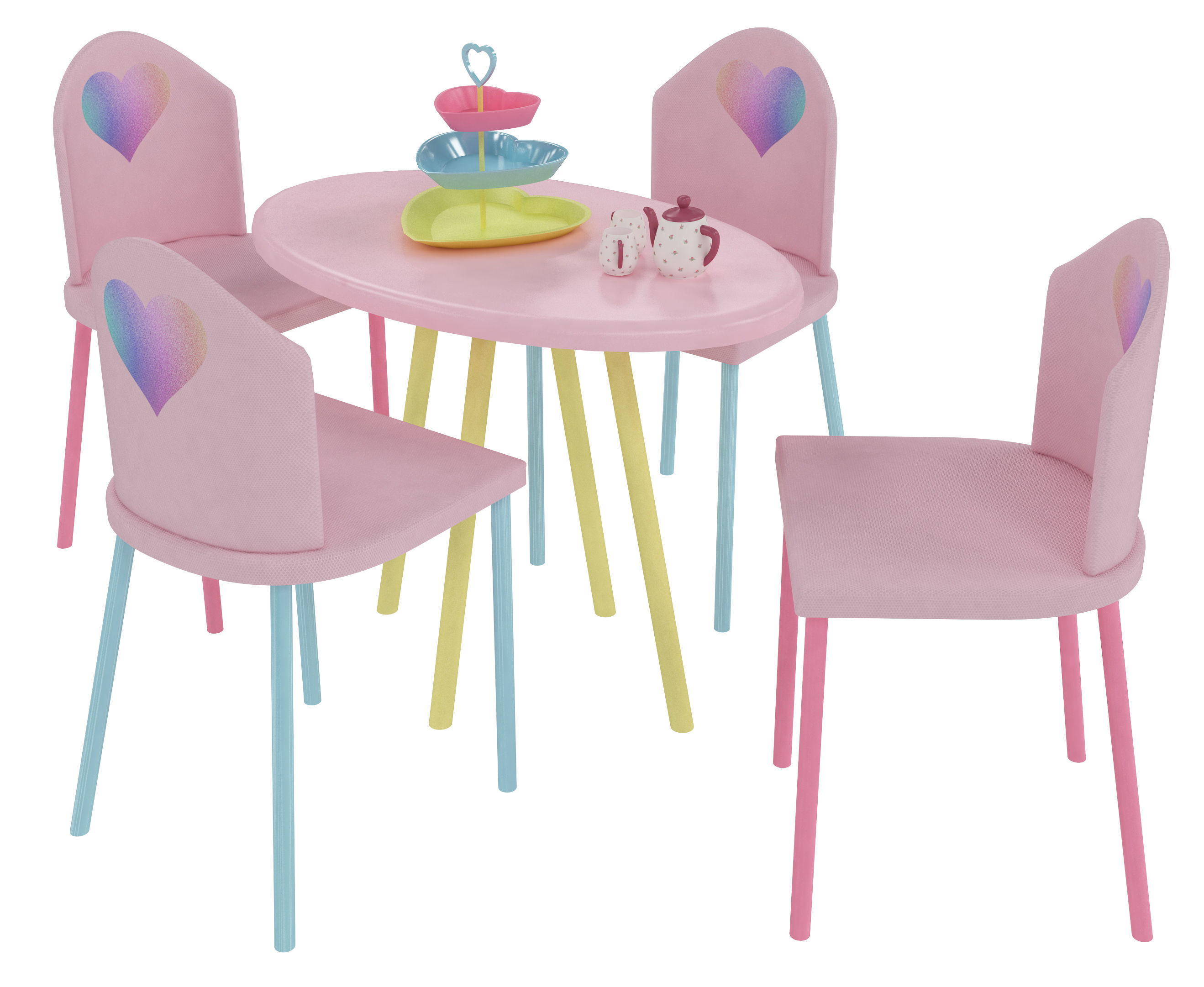 Kids Table and Chairs Set Low-poly 3D model_1