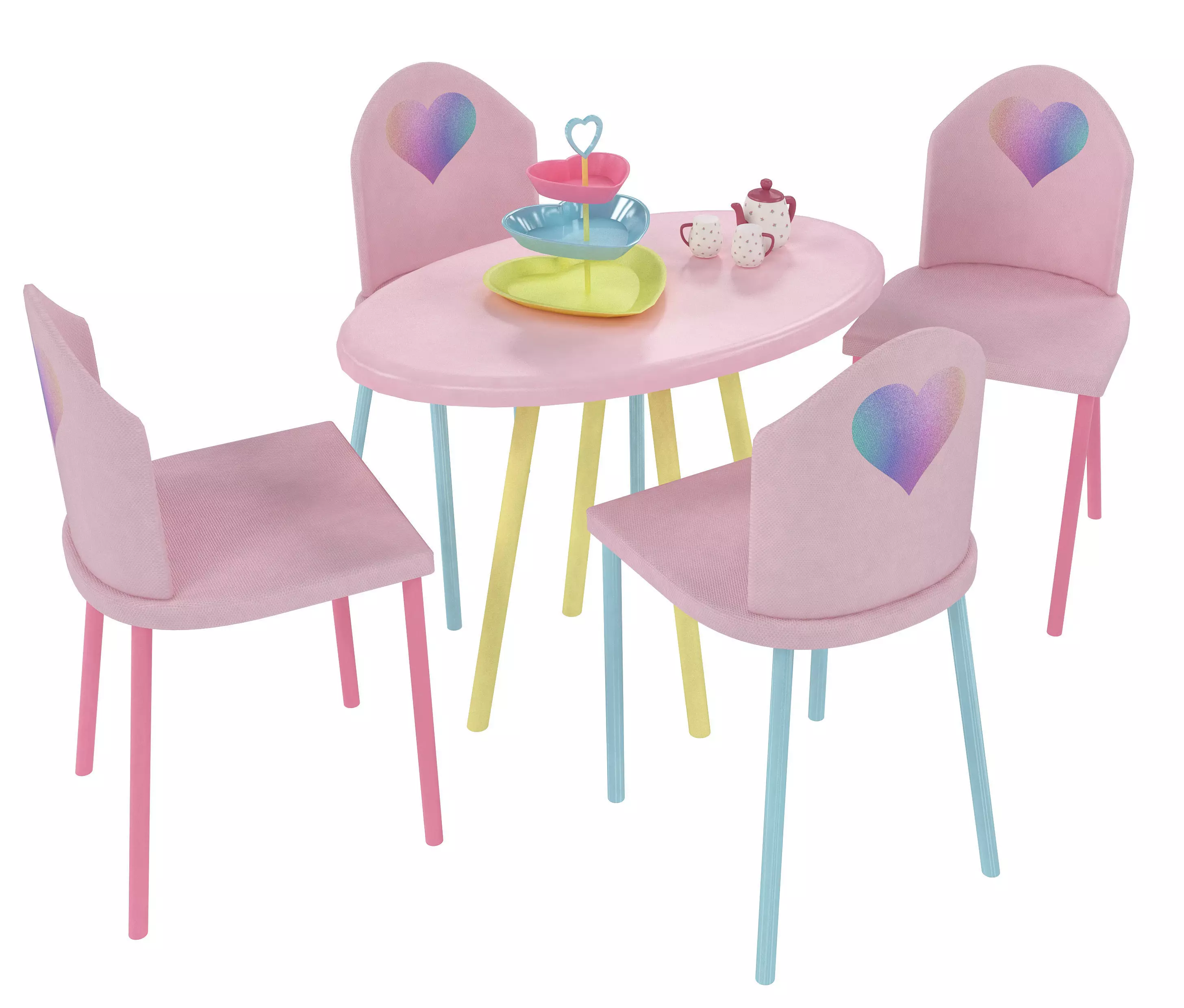 Kids Table and Chairs Set Low-poly 3D model_0