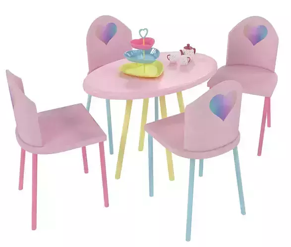 Kids Table and Chairs Set Low-poly 3D model