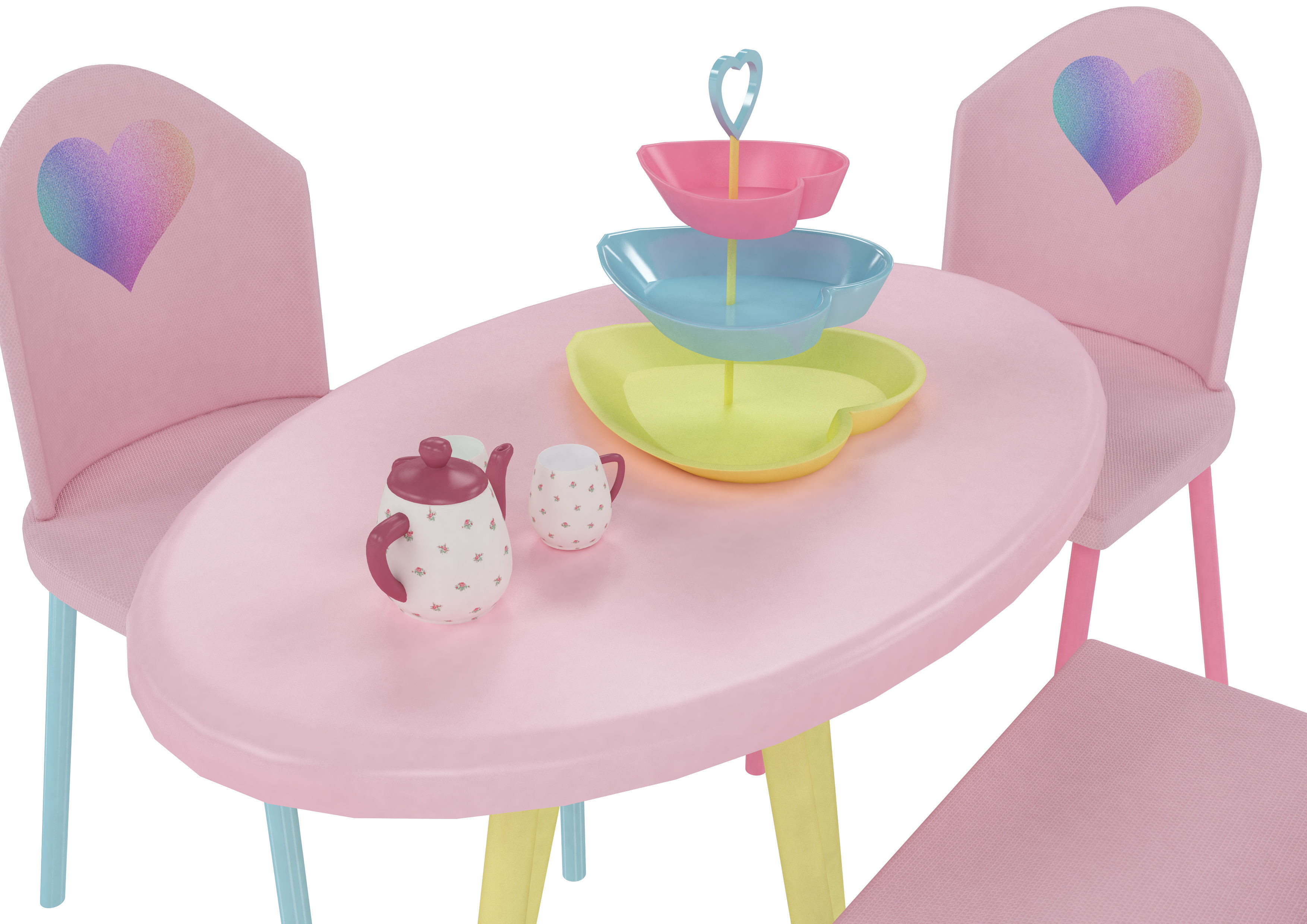 Kids Table and Chairs Set Low-poly 3D model_10