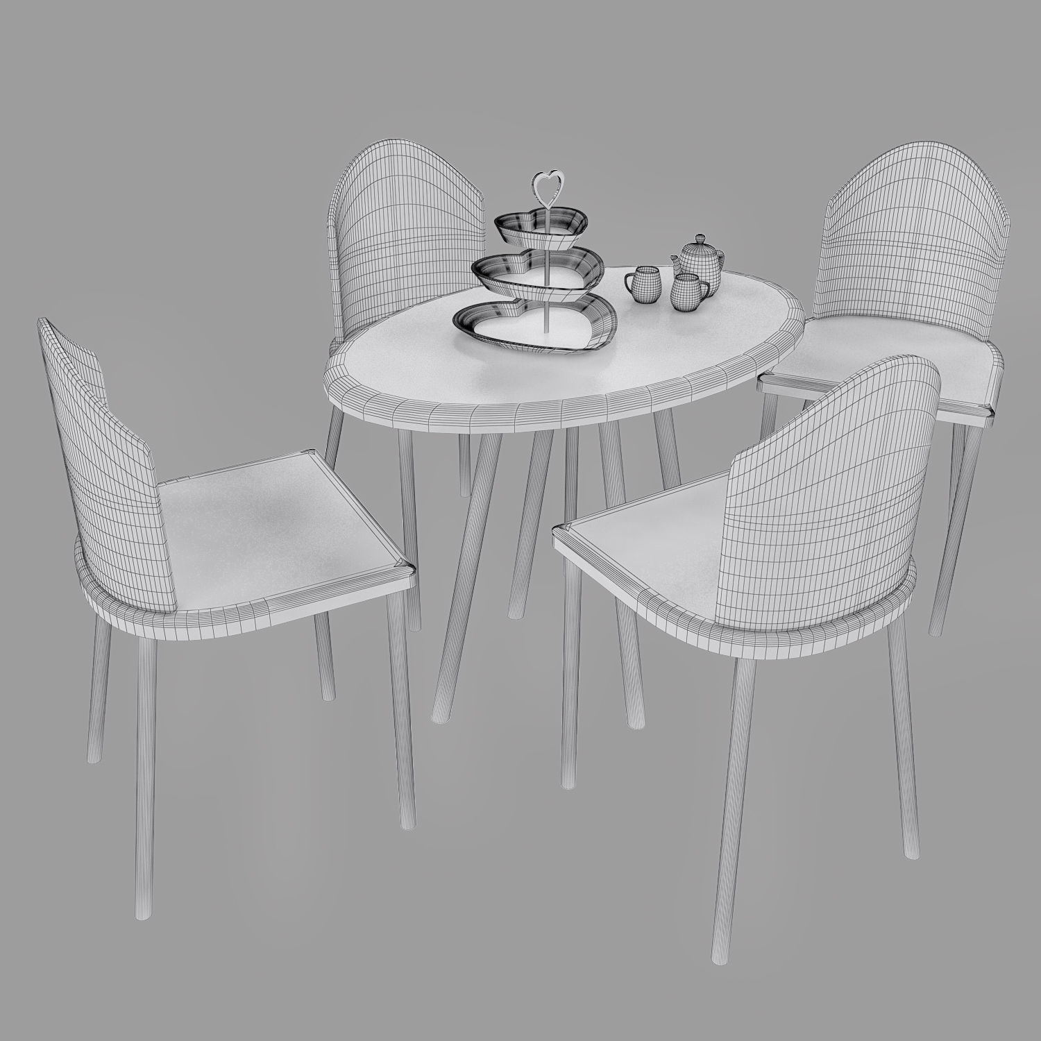 Kids Table and Chairs Set Low-poly 3D model_11