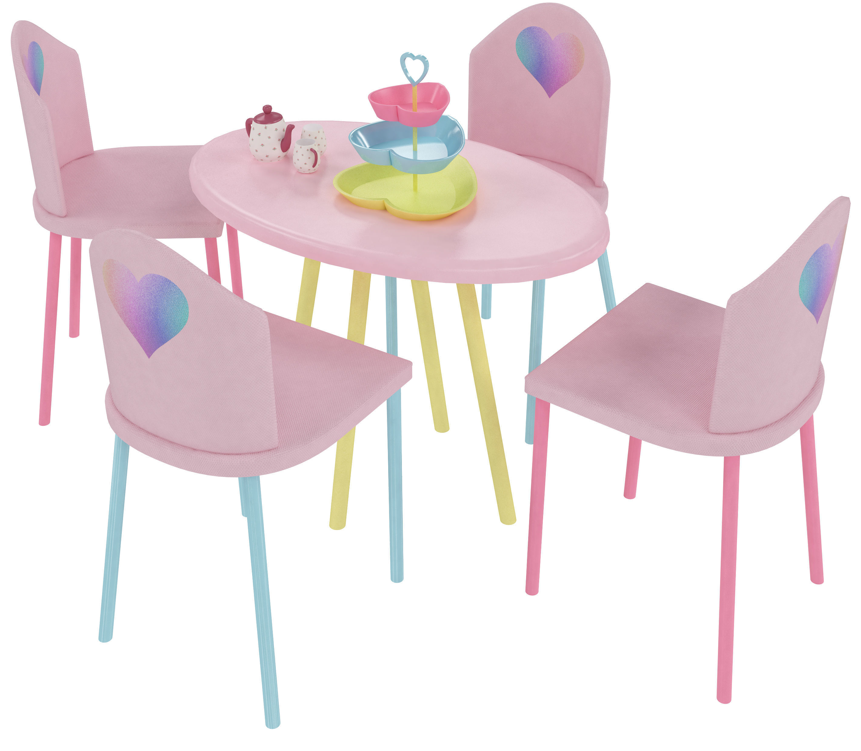 Kids Table and Chairs Set Low-poly 3D model_5