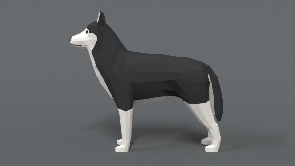 Low Poly Cartoon Husky Low-poly 3D model_1