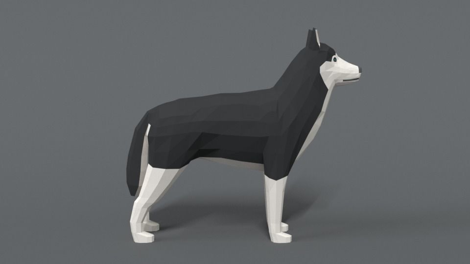 Low Poly Cartoon Husky Low-poly 3D model_5
