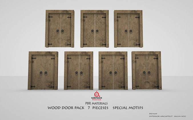  Wooden Door pack   7 piece  special patterns Low-poly 3D model