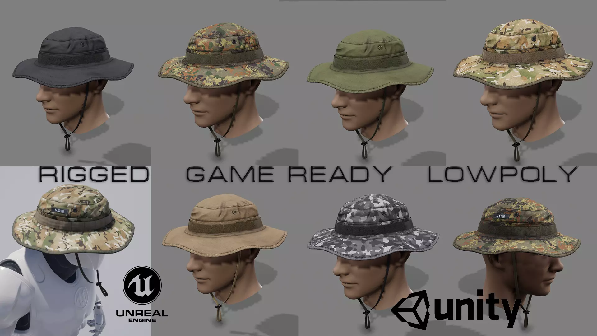 Boonie hat Low-poly 3D model_0
