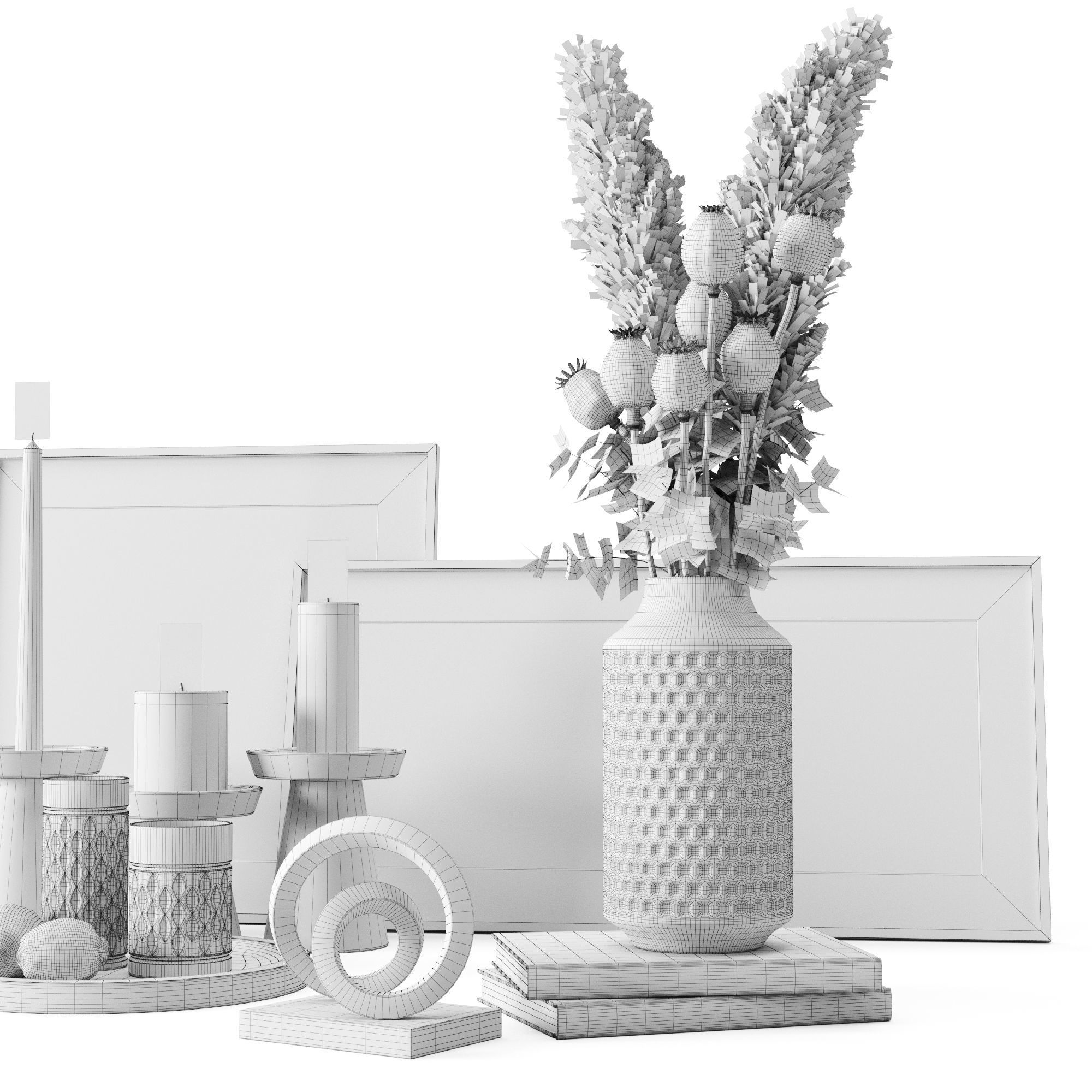 Decorative Set With Dried Poppy Pods 3D model_7