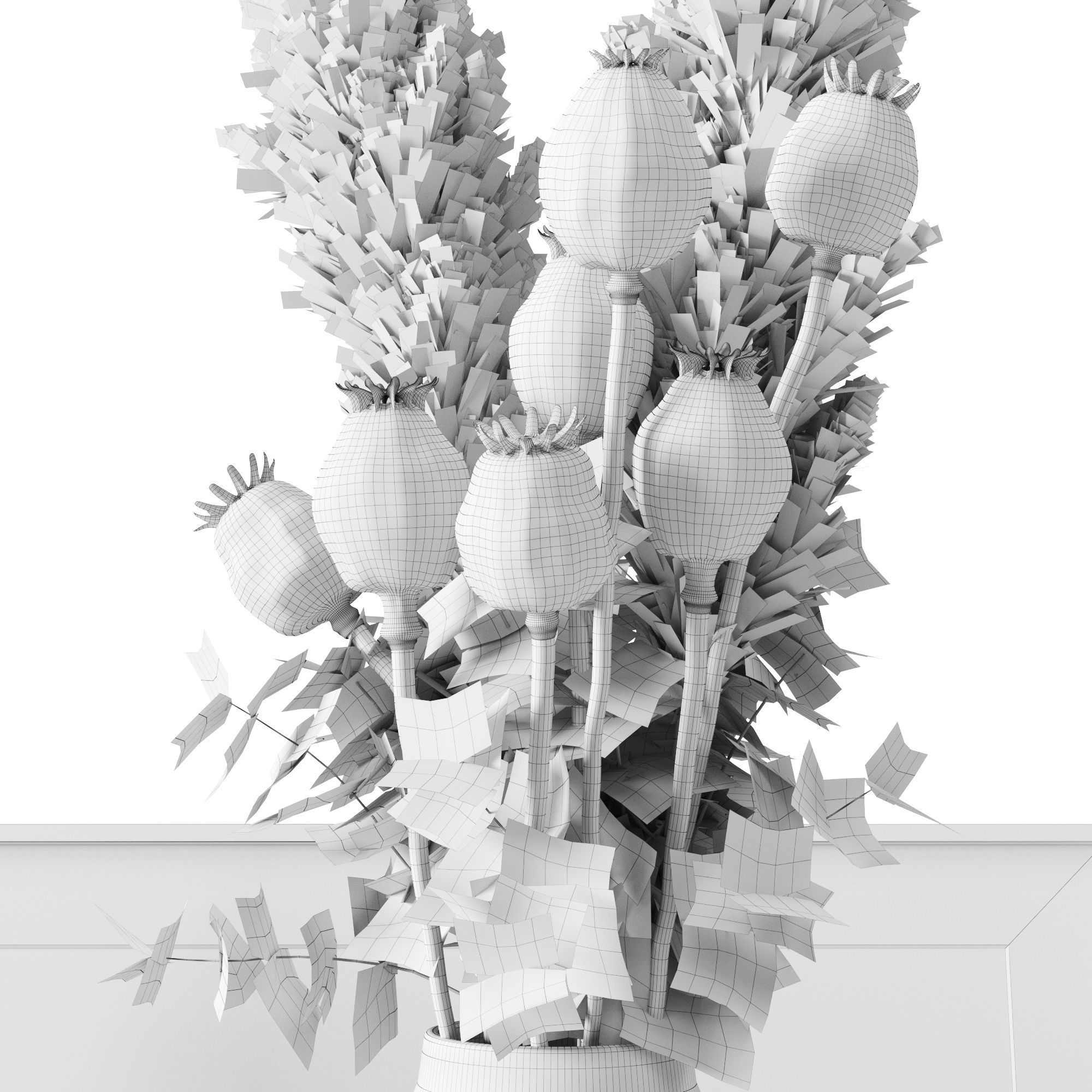 Decorative Set With Dried Poppy Pods 3D model_8