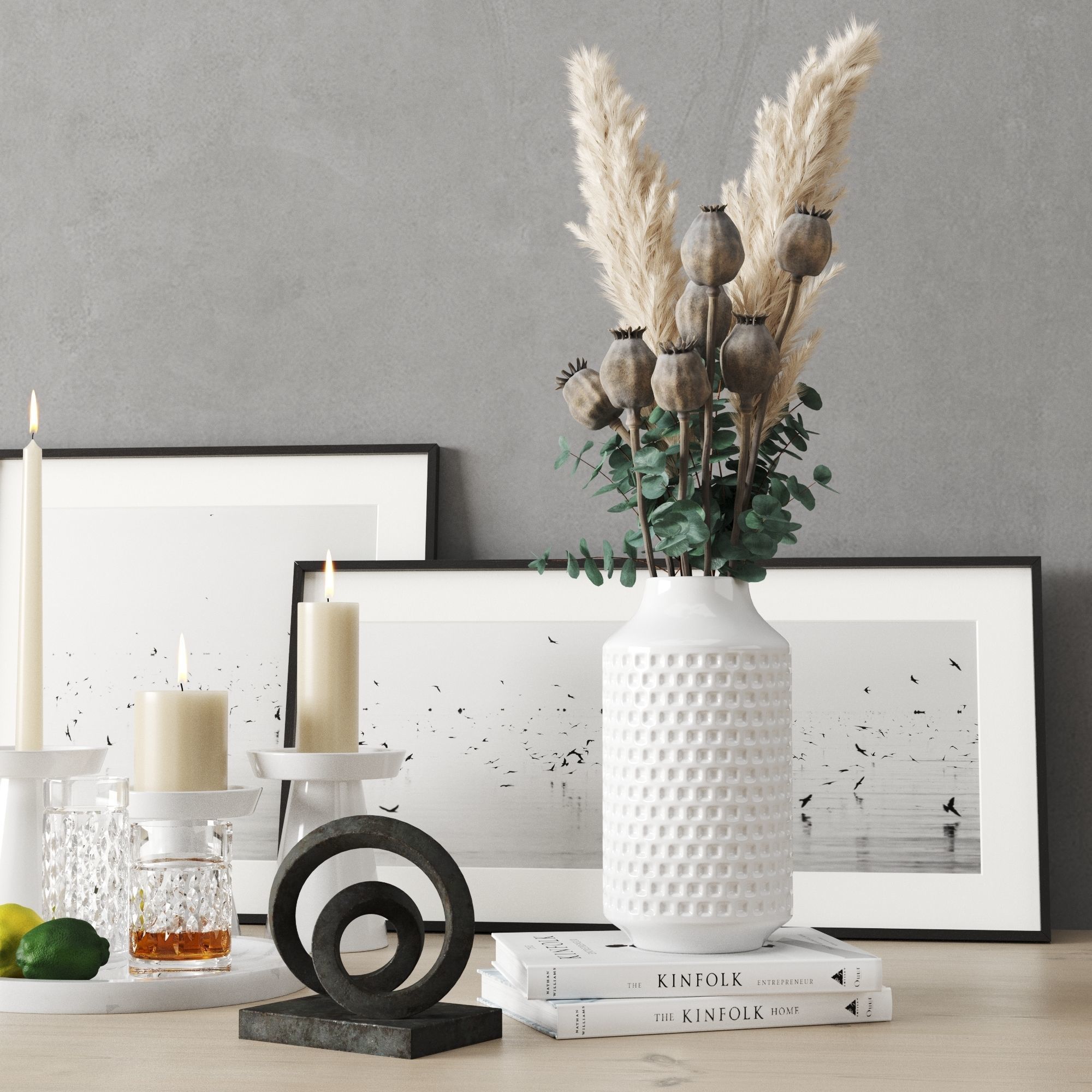 Decorative Set With Dried Poppy Pods 3D model_2