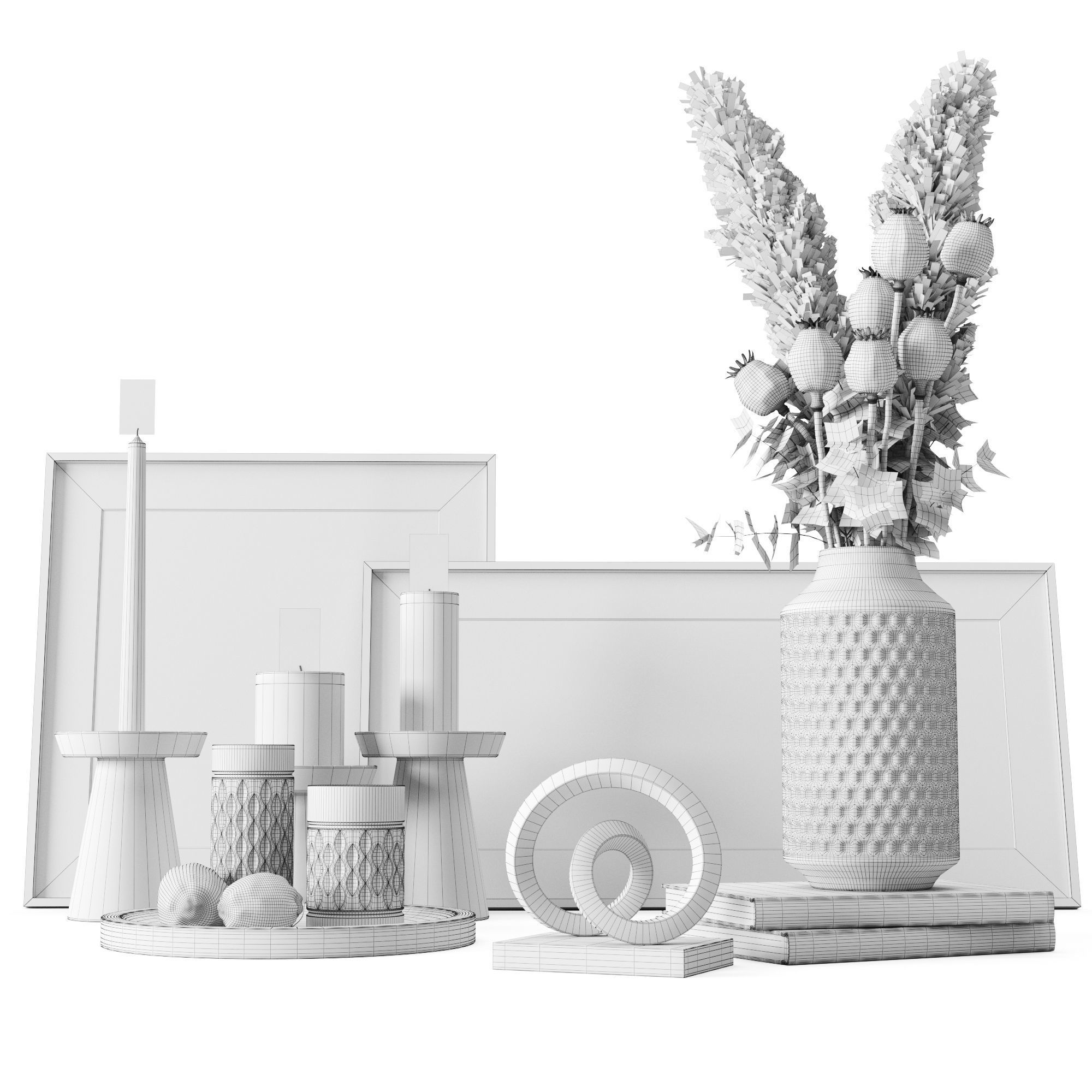 Decorative Set With Dried Poppy Pods 3D model_5