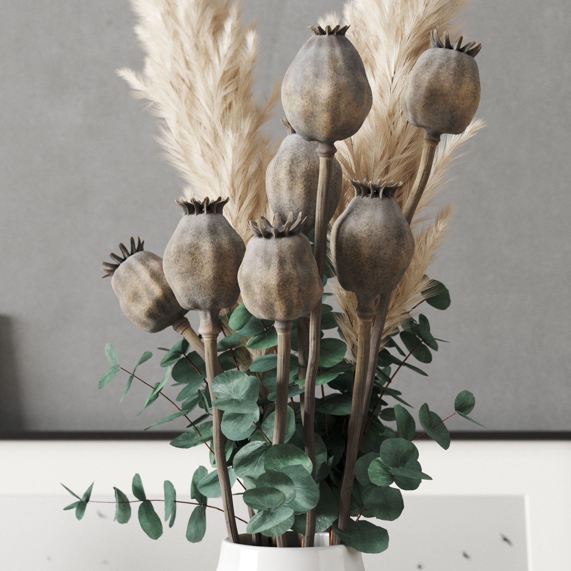 Decorative Set With Dried Poppy Pods 3D model_3