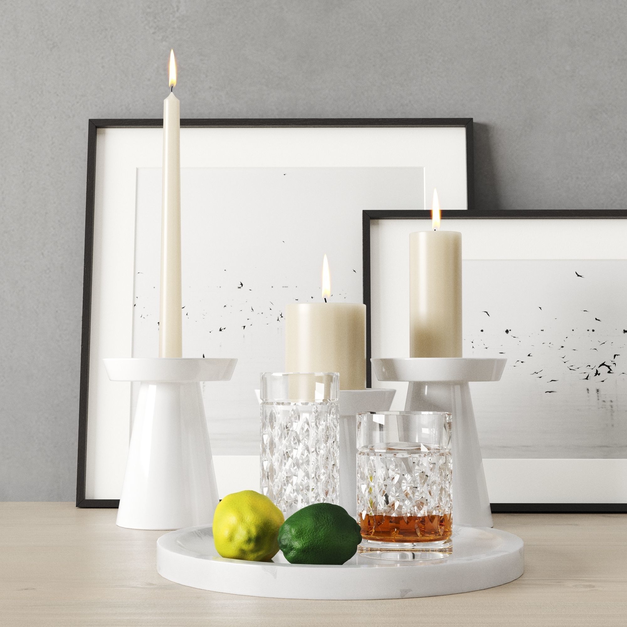 Decorative Set With Dried Poppy Pods 3D model_1