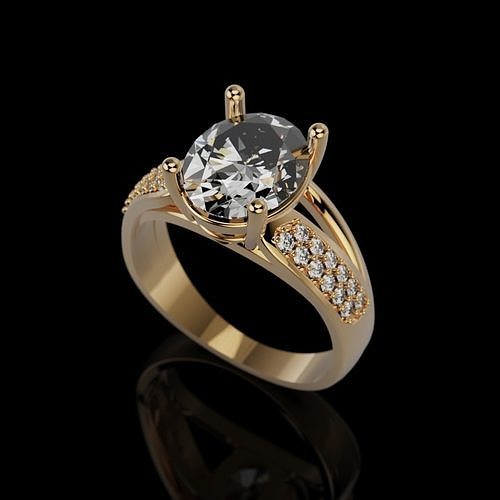 Ring 1 engagement gold with diamonds 3D print model