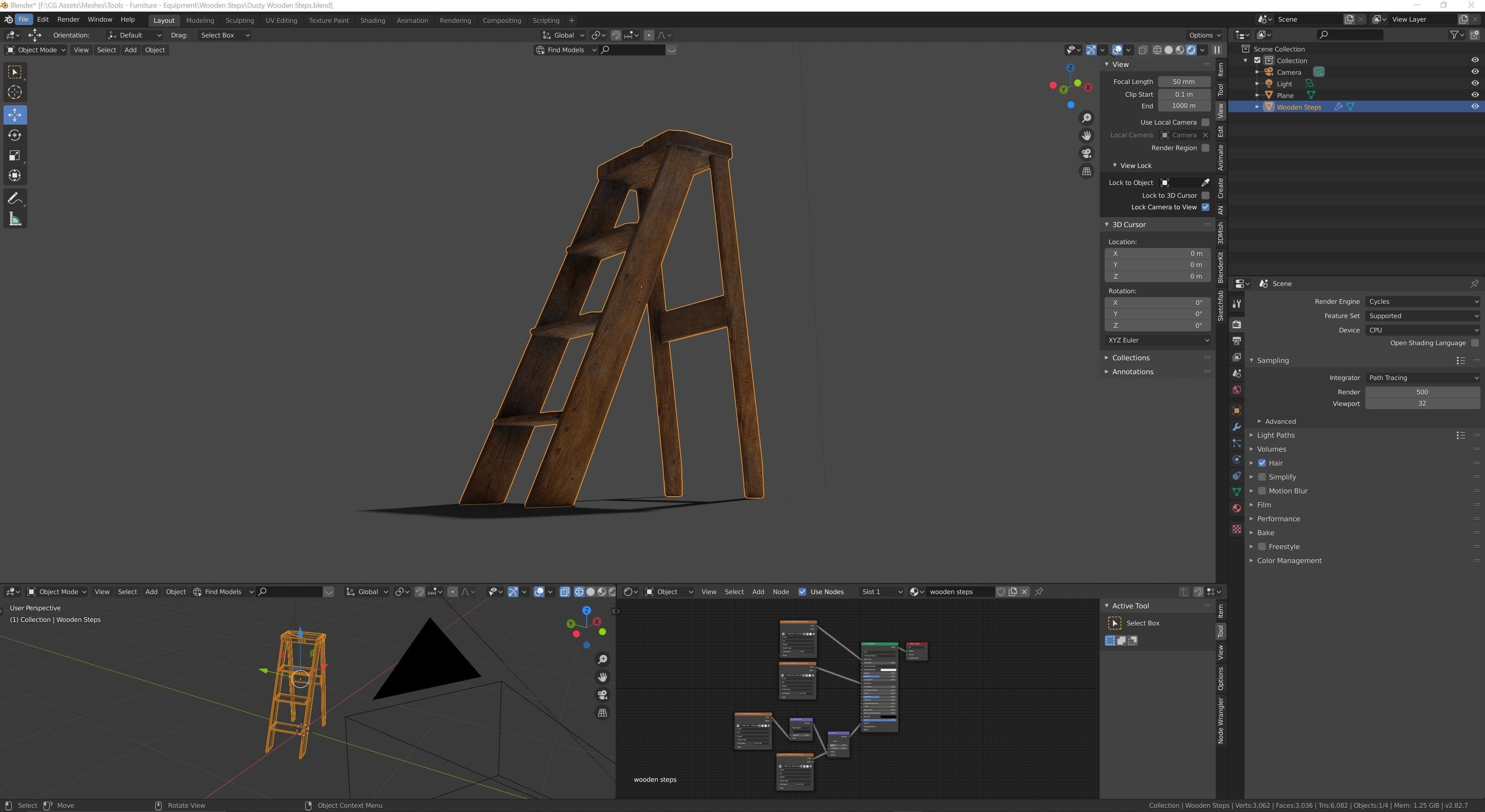 Old dusty wooden steps 3D model_4