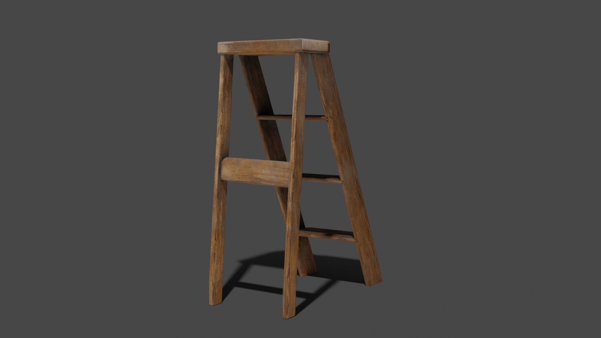 Old dusty wooden steps 3D model_2