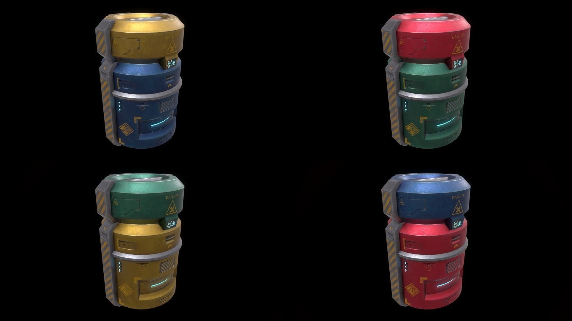 6 Models Scifi Crate Pack Openable Door Low-poly 3D model_12