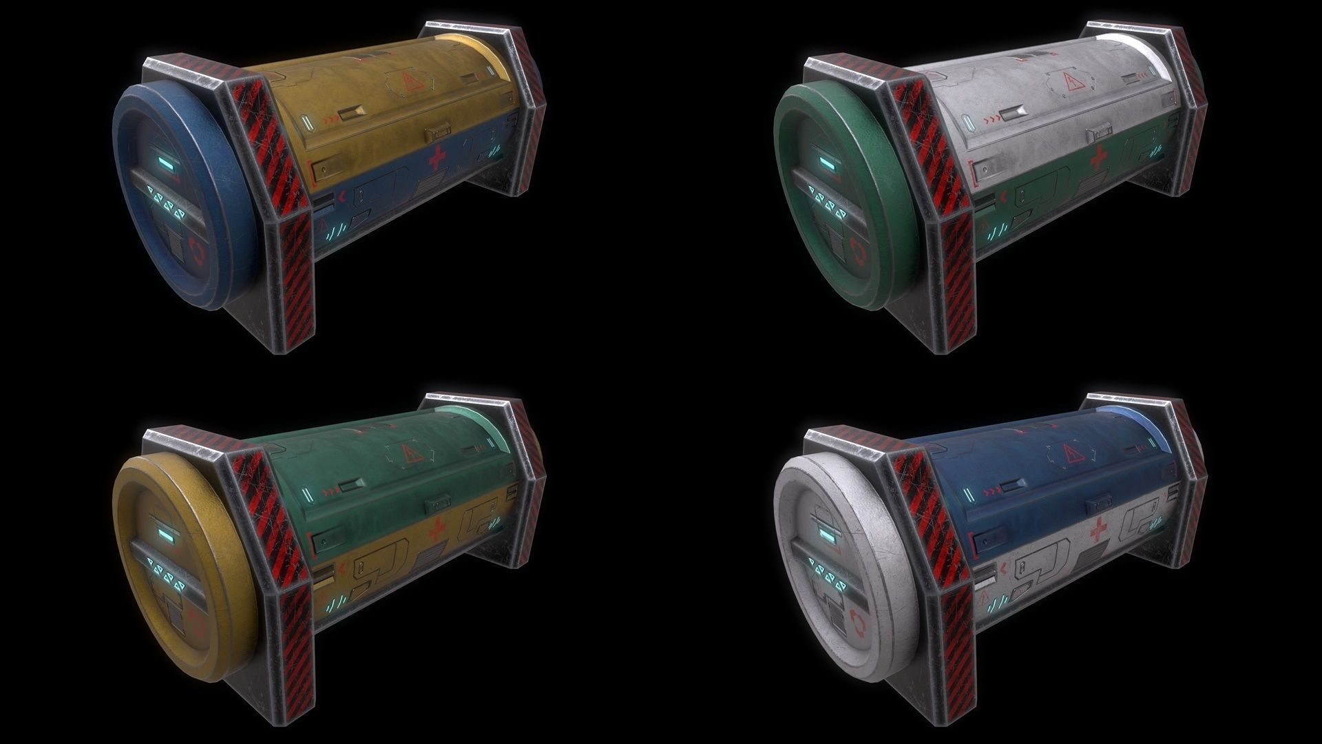 6 Models Scifi Crate Pack Openable Door Low-poly 3D model_14