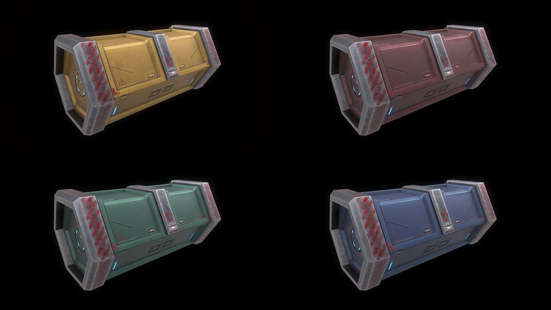 6 Models Scifi Crate Pack Openable Door Low-poly 3D model_11
