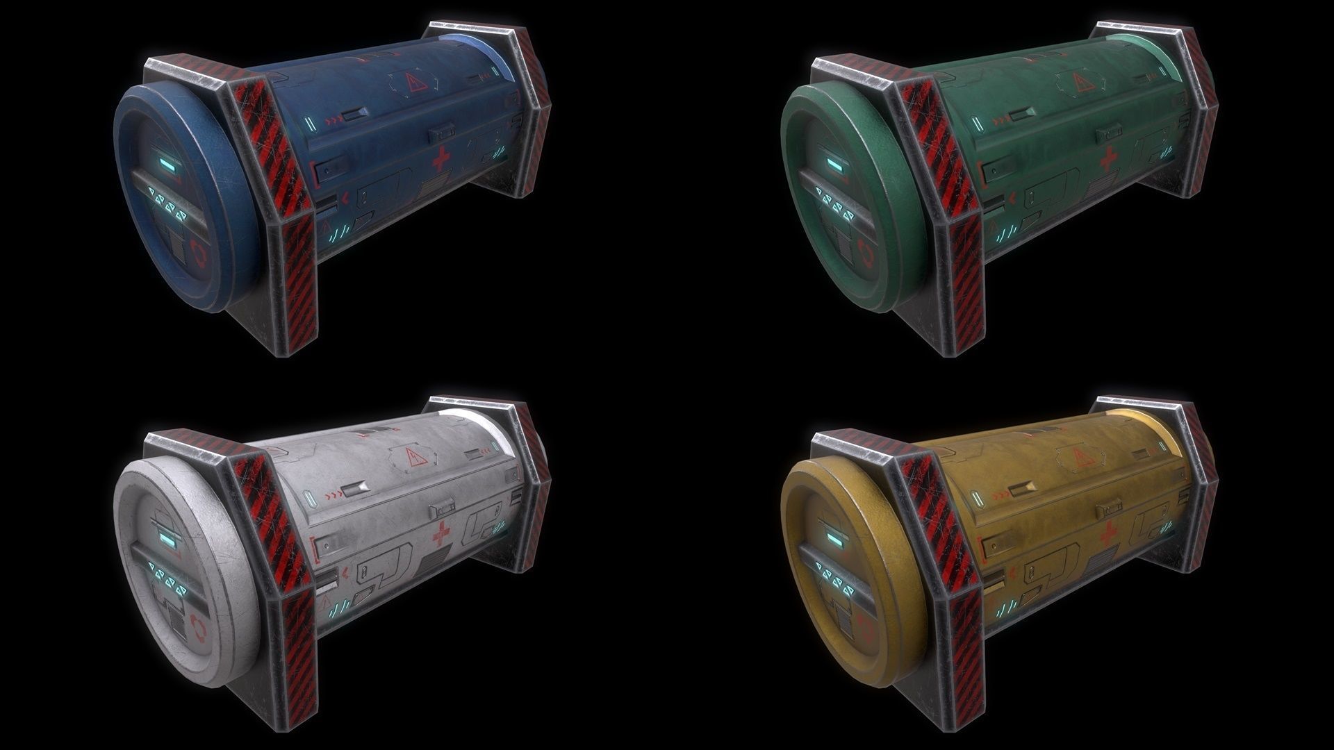 6 Models Scifi Crate Pack Openable Door Low-poly 3D model_15