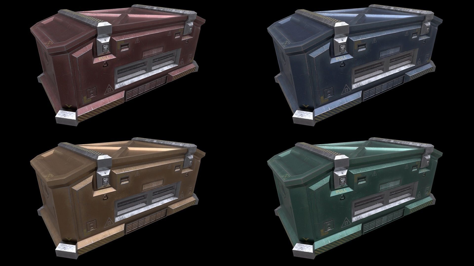6 Models Scifi Crate Pack Openable Door Low-poly 3D model_5