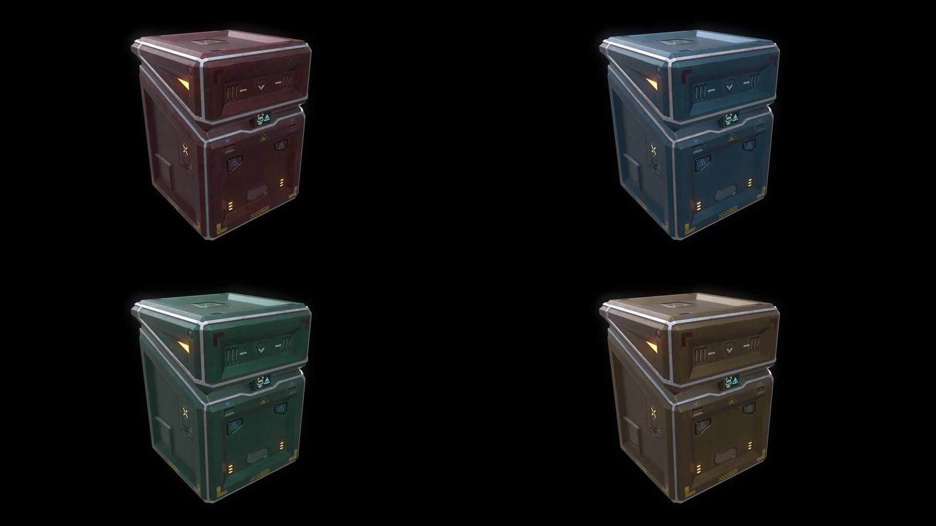 6 Models Scifi Crate Pack Openable Door Low-poly 3D model_9