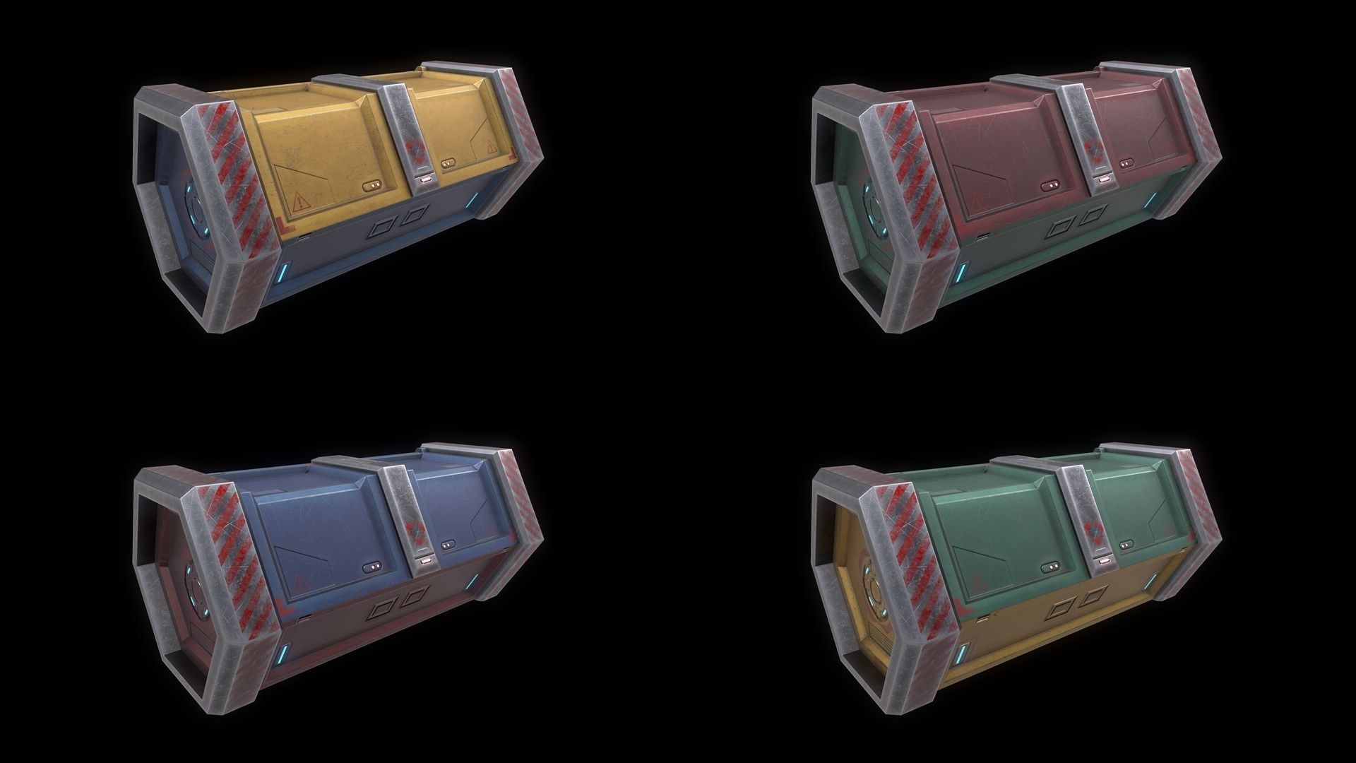 6 Models Scifi Crate Pack Openable Door Low-poly 3D model_10