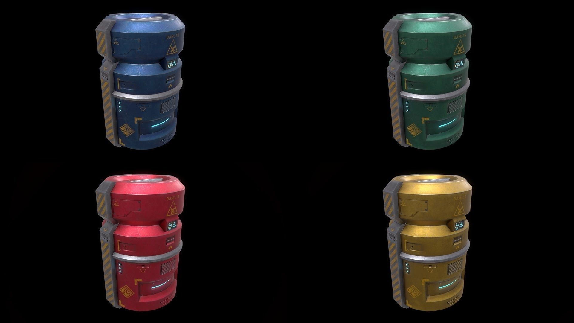 6 Models Scifi Crate Pack Openable Door Low-poly 3D model_13