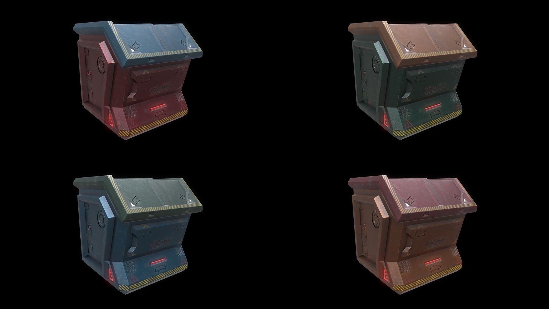 6 Models Scifi Crate Pack Openable Door Low-poly 3D model_6