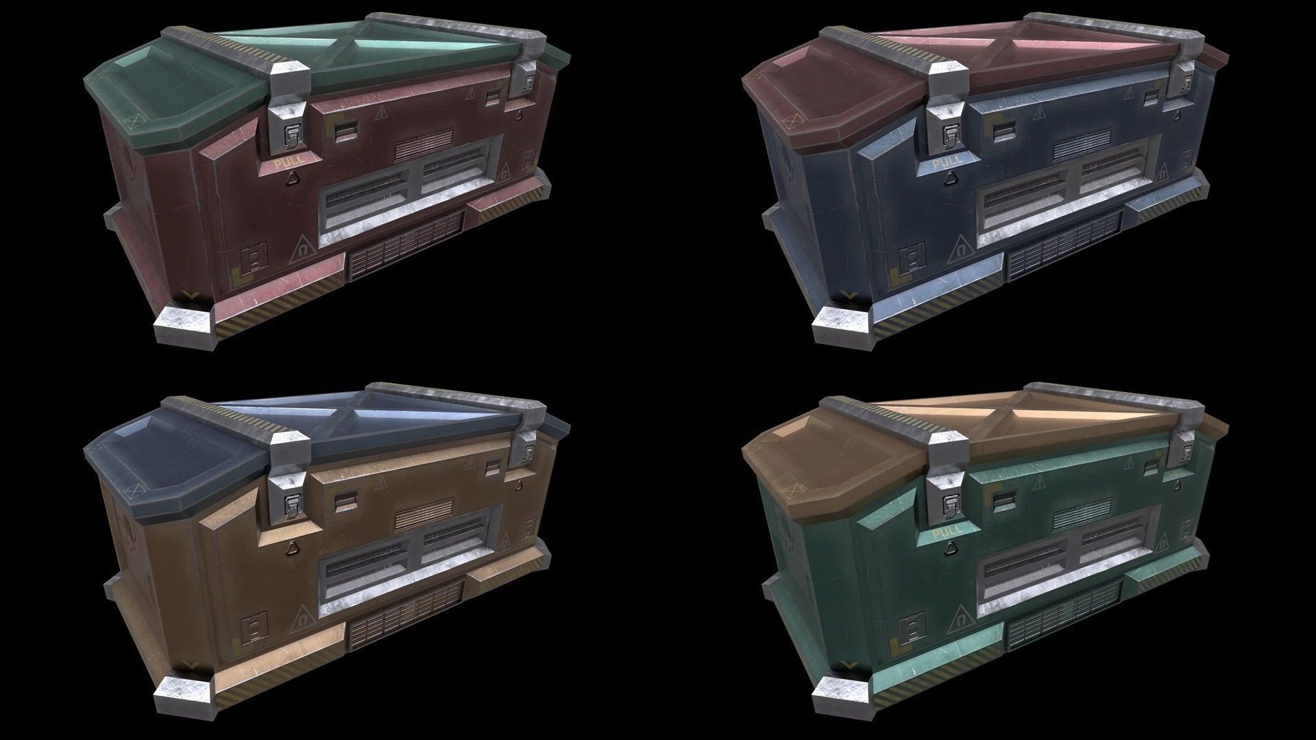 6 Models Scifi Crate Pack Openable Door Low-poly 3D model_4