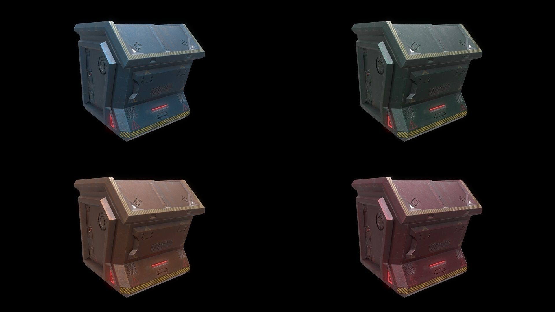 6 Models Scifi Crate Pack Openable Door Low-poly 3D model_7