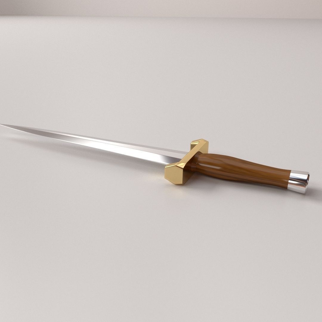 Knife sword with wooden handle 3D model_1