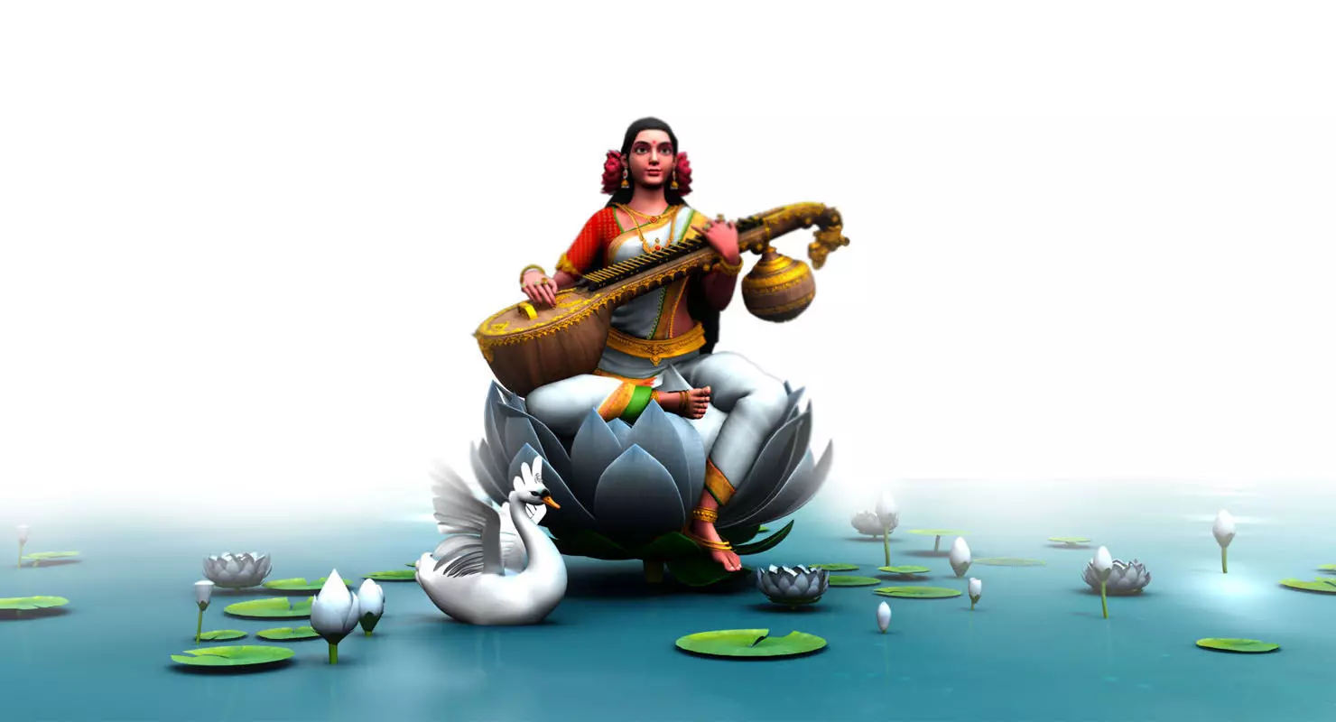god saraswati lotus girl lute 3d model 3D model