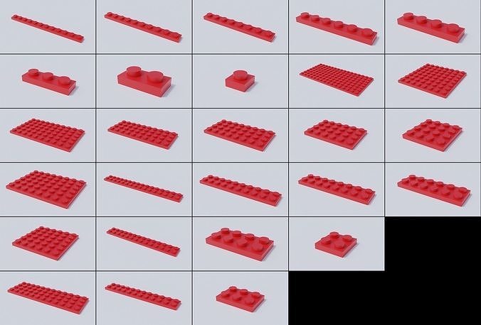 Lego Brick Collection - Flat Bricks Low-poly 3D model