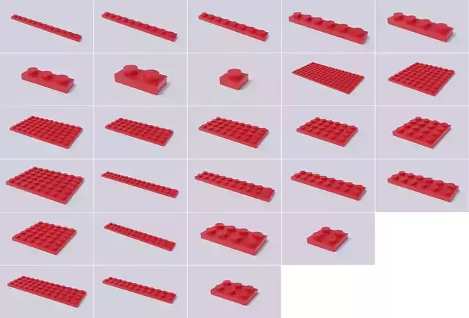 Lego Brick Collection - Flat Bricks Low-poly 3D model Lego Brick Collection - Flat Bricks Low-poly 3D model