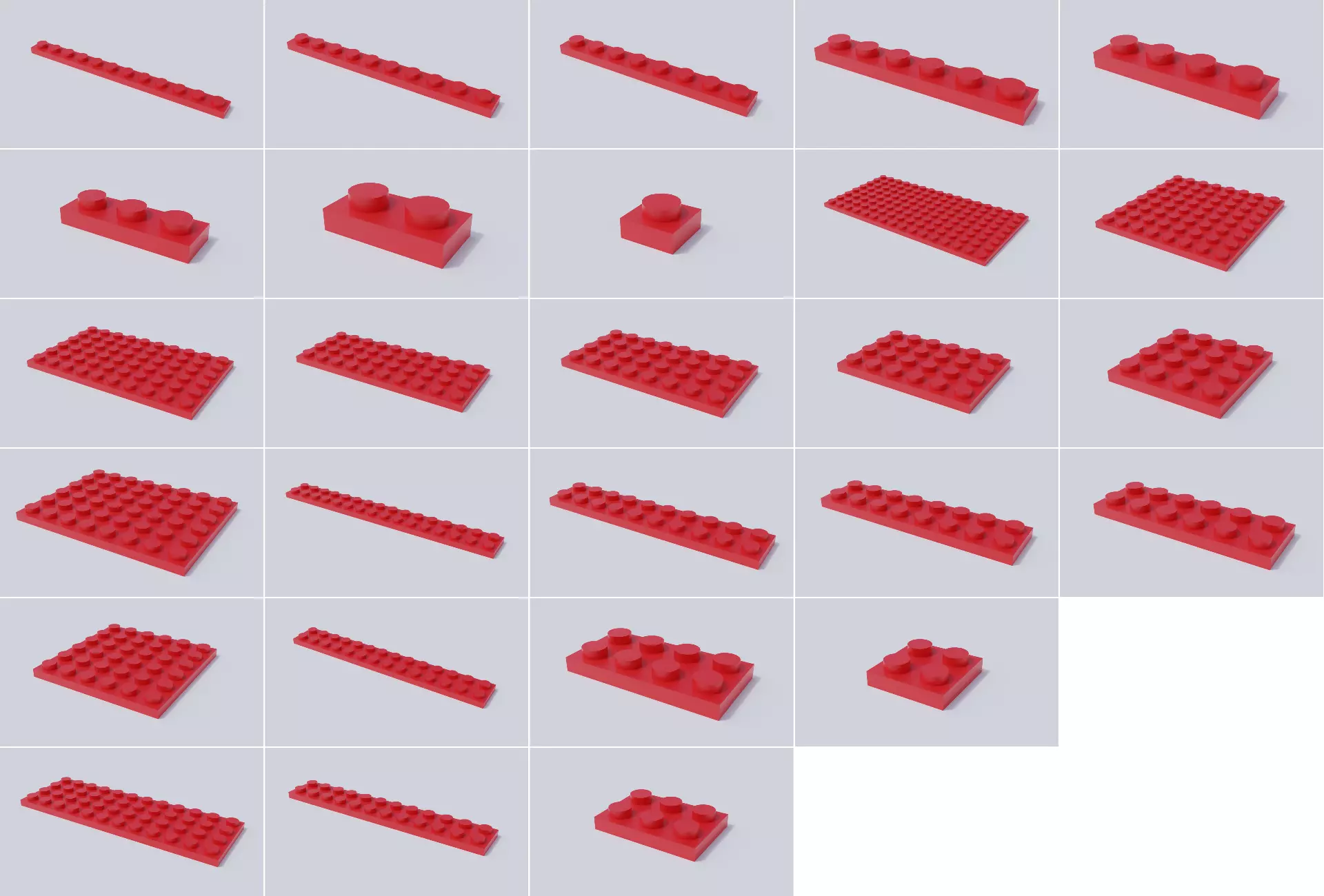 Lego Brick Collection - Flat Bricks Low-poly 3D model_0