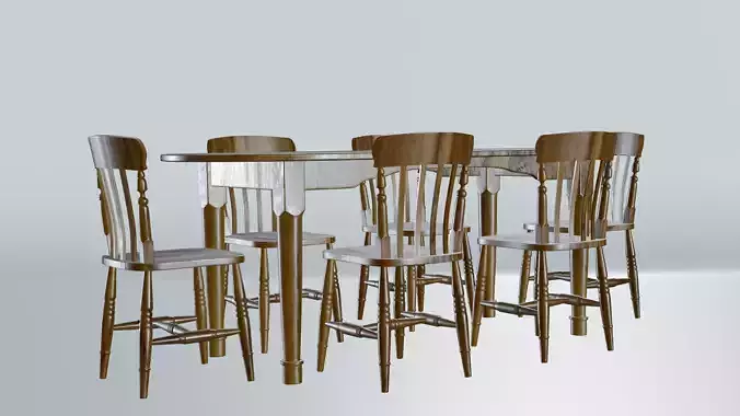 Farmhouse wooden dining table and chairs